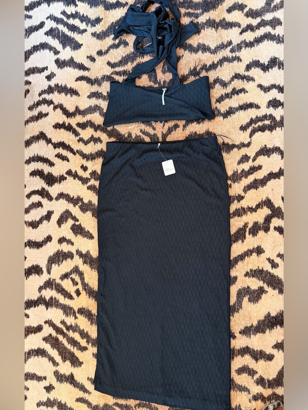 Free People Black Ribbed Stretch Pencil Skirt & top